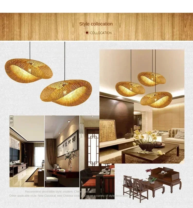 Bamboo Hand Weaving Pendant Lights 40/60/80cm Hanging LED Ceiling Lamp Chandelier Fixture Rattan Hand Craft Woven Bedroom Decor