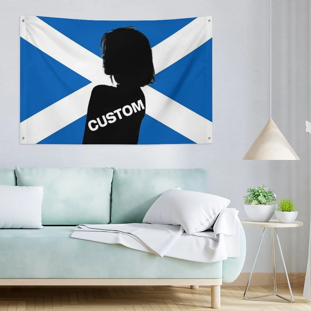 Custom Personalized Scotland Flag Tapestry Banner with Picture, Customizable Flags Tapestry for Room, Bedroom, Wall Decor