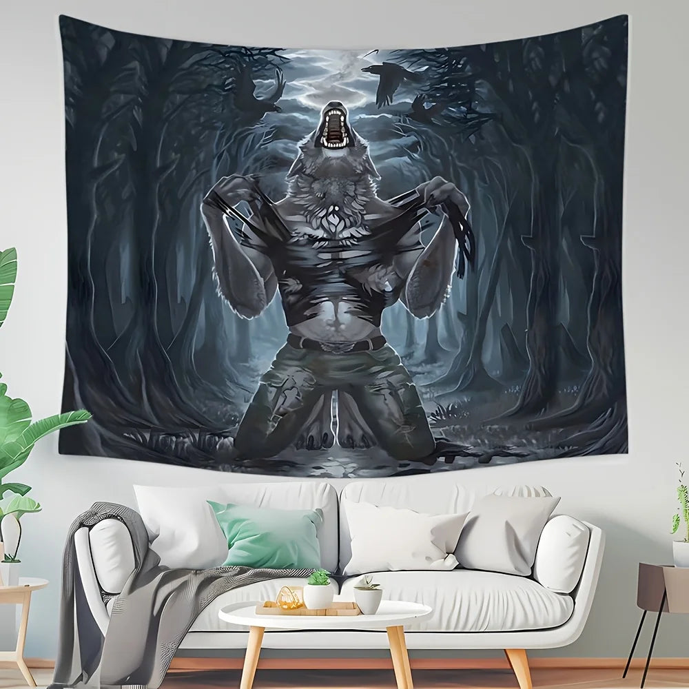 VIKAMA Dark Werewolf Tapestry Gothic Style Bedroom Gaming Room Theme Living Room Wall Hanging Room Decor
