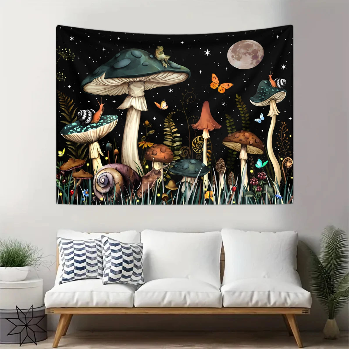1pc Mushroom tapestry, moon tapestry, plant flower butterfly tapestry, snail frog tapestry, bedroom decoration wall hanging