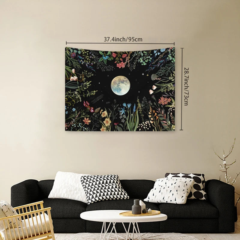 1pc Moonlight garden tapestry, moon flower tapestry, colorful plant tapestry