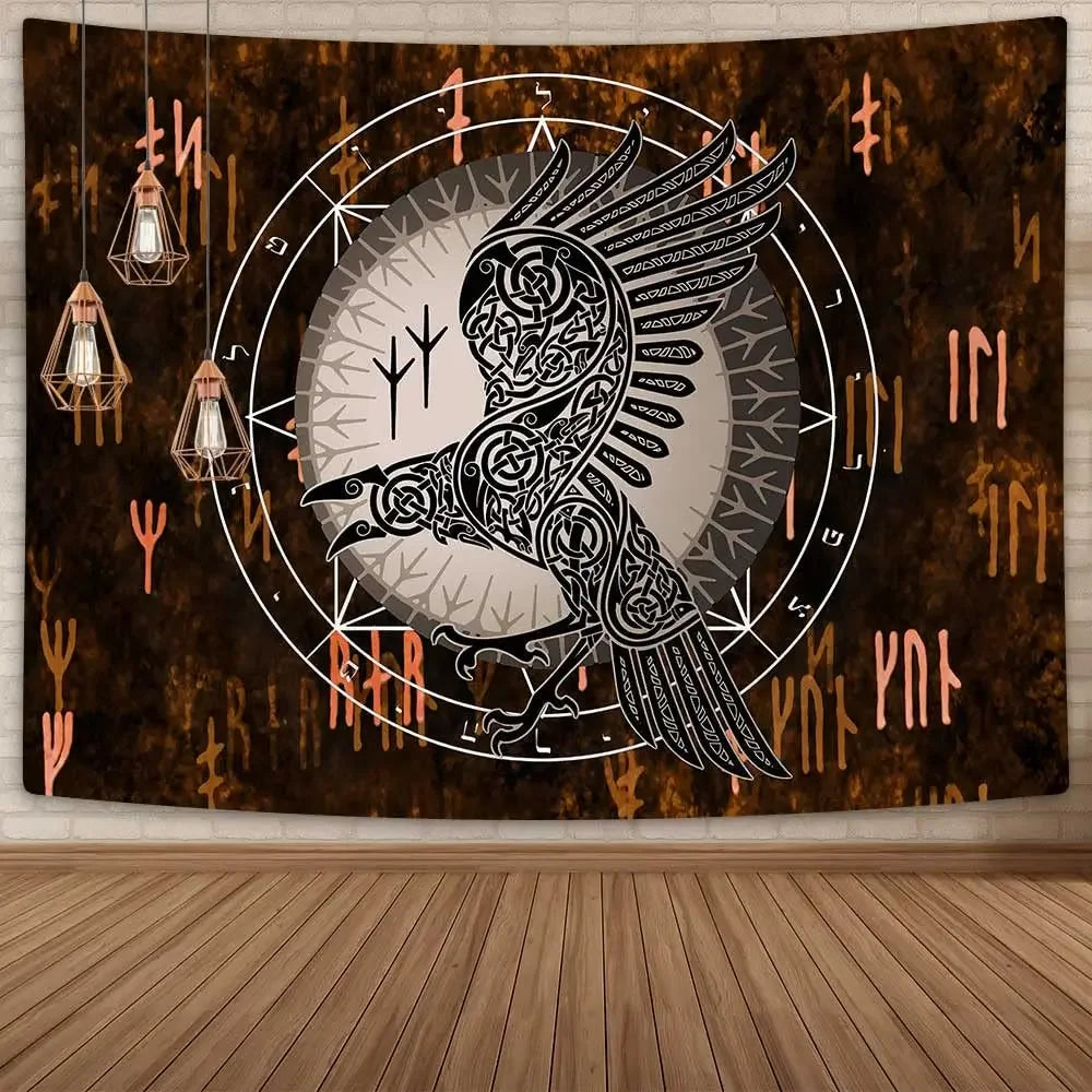 unframed Norse Mythology Vikings Tapestry Mysterious Ancient Runes Totem Tapestries Wall Hanging Art for Living Room Bedroom Hom