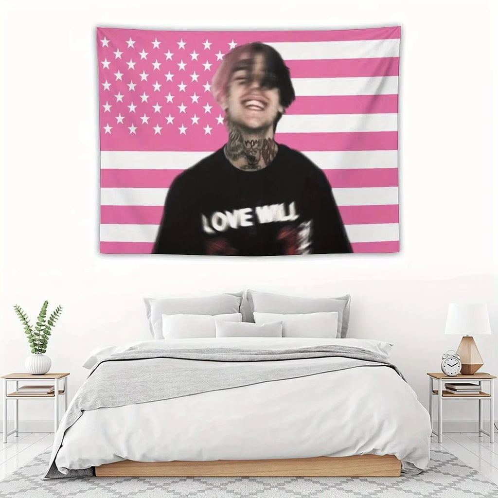 Lil Peep Flag Tapestry Hipster Wall Art USA Theme Dorm Decor Bedroom Living Room Tapestry Bedroom Tapestry Bedside Tapestry