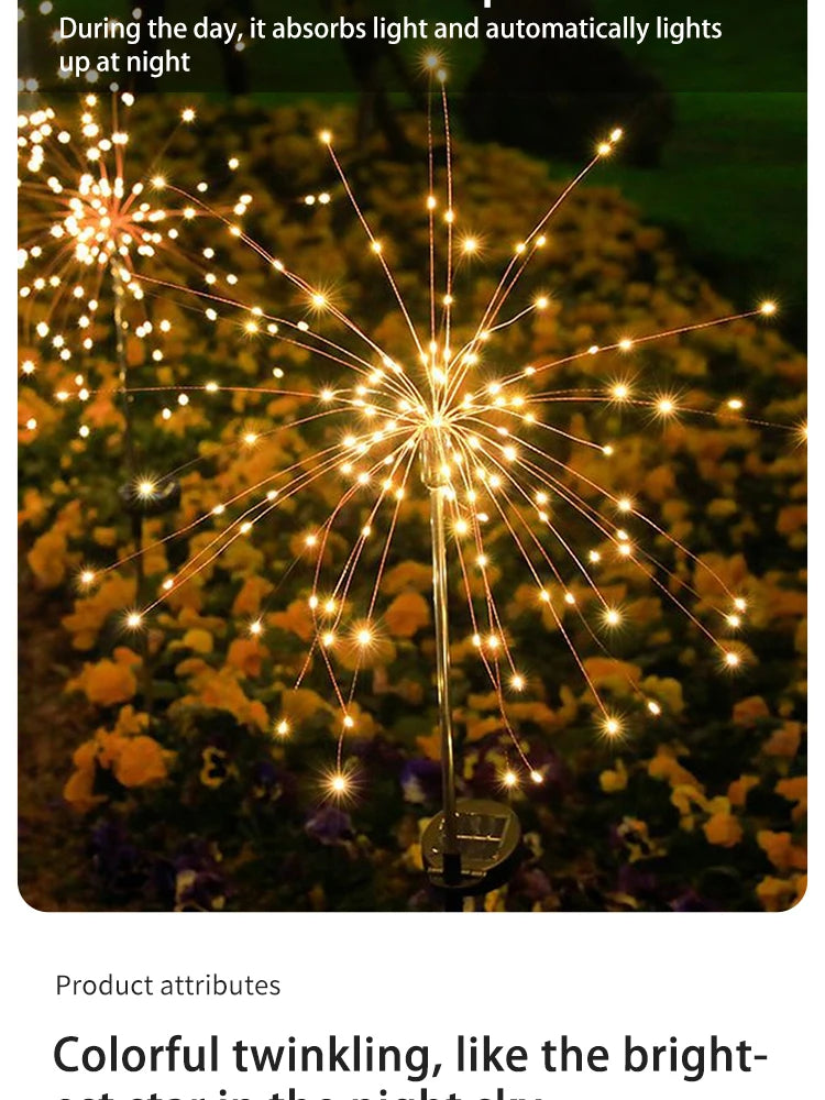 Solar Firework Lights Outdoor Waterproof Lights Camping Ambient String Lights Solar Ground Plug Firework Lights String Lights