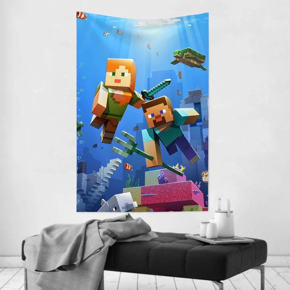 Anime Game HD M-MinecraftS Tapestry Room Decor Wall Cloth Party Hanging Background Room Decor Baby Room