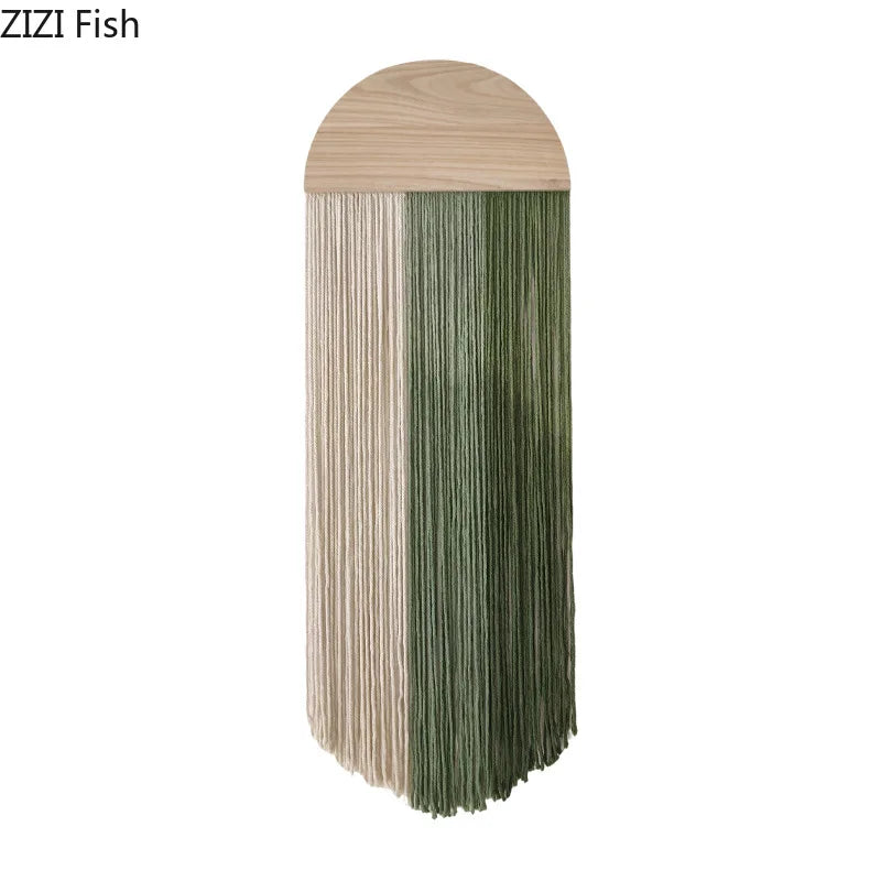 Hand Woven Tapestry Half Circle Wooden Board Tassel Tapestry Wall Decoration Homestay Pendant Wall Mounted Ornament Hangings