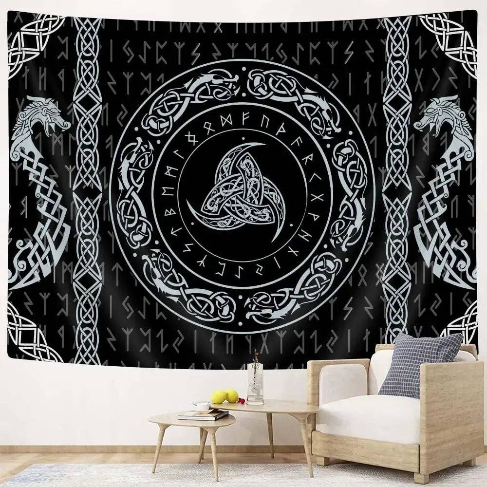 unframed Norse Mythology Vikings Tapestry Mysterious Ancient Runes Totem Tapestries Wall Hanging Art for Living Room Bedroom Hom