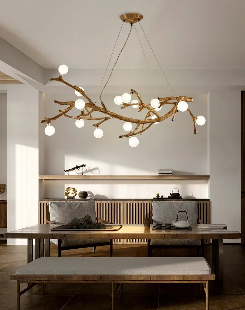 Modern Nordic Retro LED Chandelier For Living Bedroom Tree Branch Art Ceiling Pendant Lights Brown Antique Hanging Lamp Decor Li