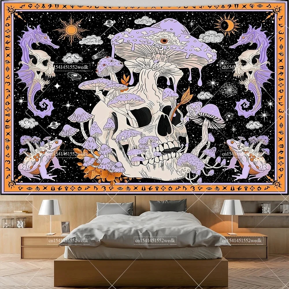 Skull Tapestry Trippy Mushroom Tapestry Snake Hippie Psychedelic Tapestry Aesthetic Moth Moon And Stars Tapestry Wall Hanging