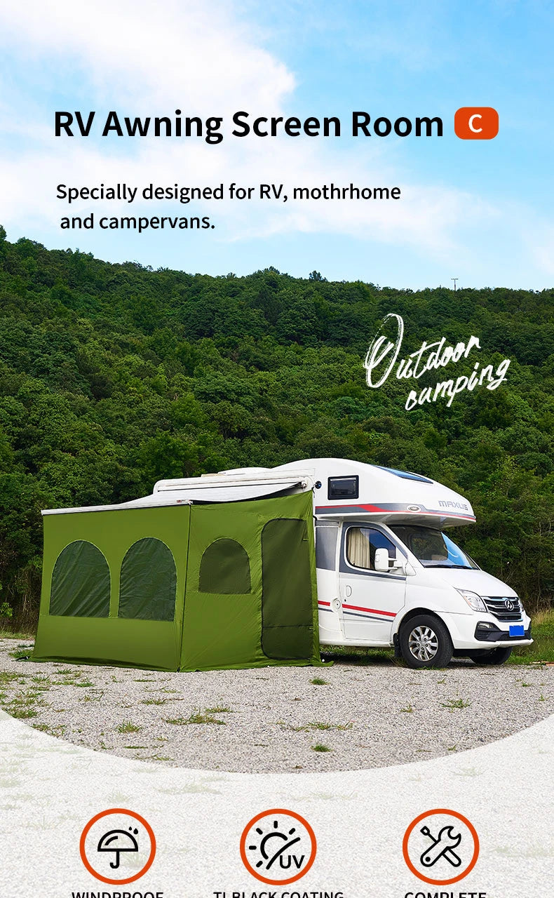 Caravan Awning Tent RV Screen Room Family Room Camper Privacy Room Sunshade Campervan Tent Outdoor Camping Shelter