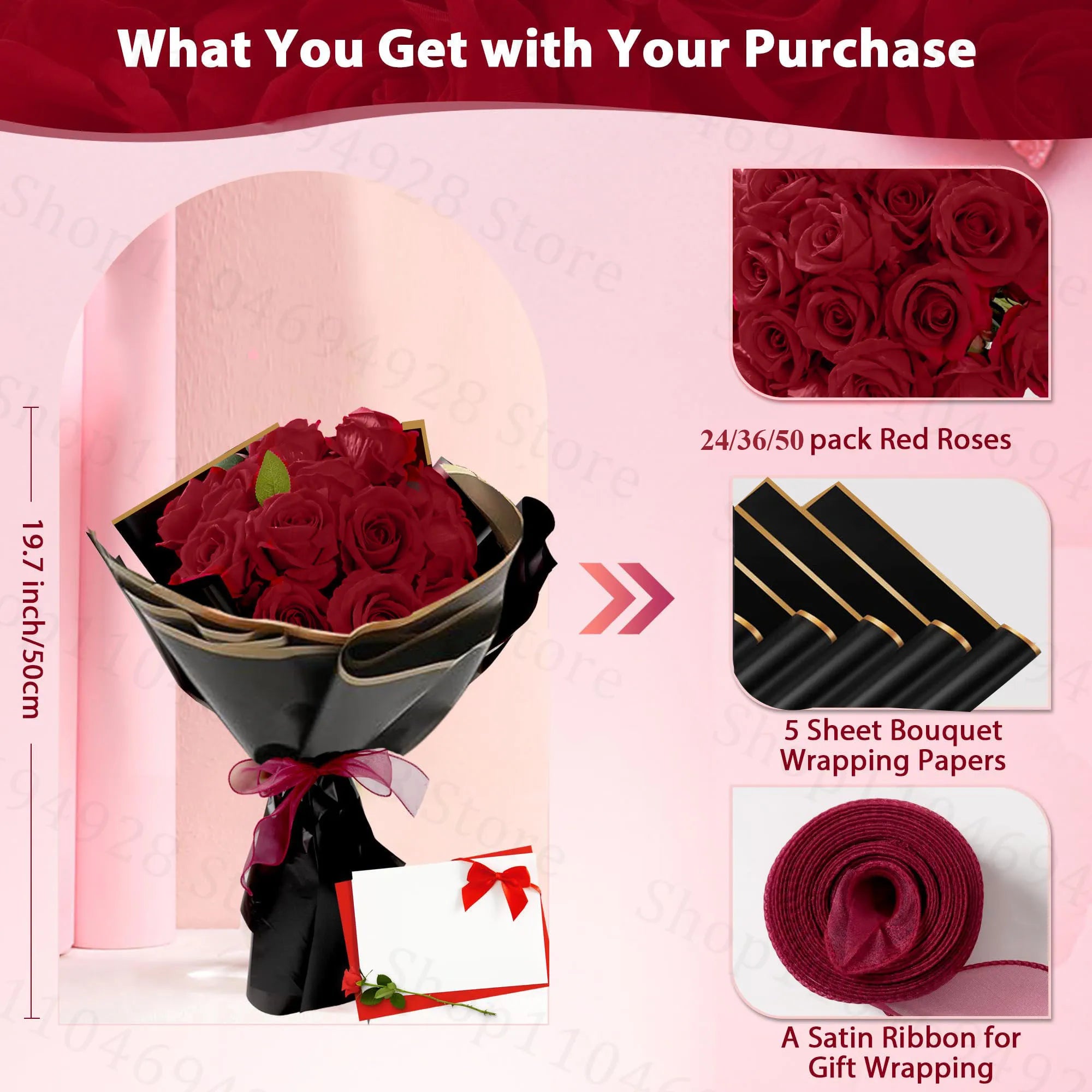 24-80Pcs Artificial Roses Flowers 3.9''Big Velvet Rose Artificial Flowers with Long Stems for Wedding Mothers Day Decor