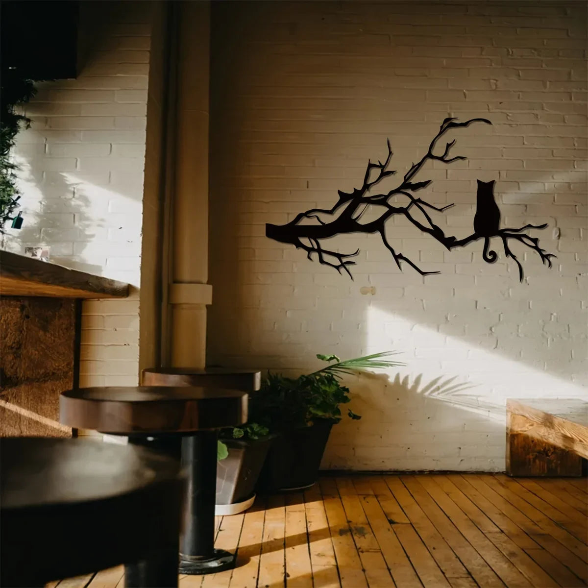 Charming Cat Metal Wall Art for Home Decor, Unique Bedroom Decoration, Cat Lovers Gift, Stylish Branch Cat Design