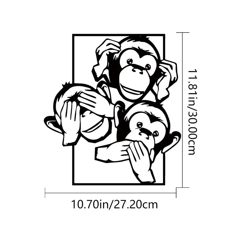 Three Big Mouth Monkeys Metal Wall Decor, Modern Wall Decor Bedroom Decor Sticker Mural Room Decor Iron Art Silhouette