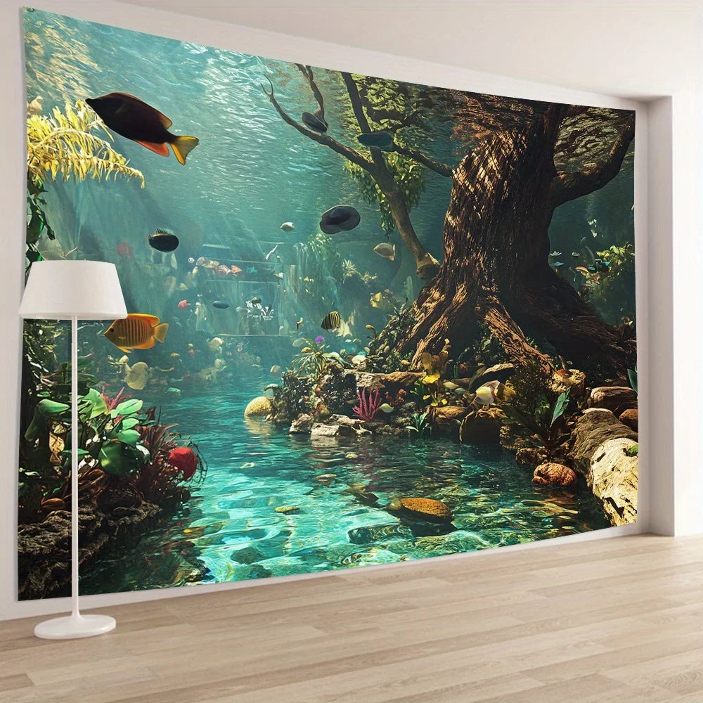 1 aquarium tapestry, polyester fiber wall decoration, suitable for living rooms, bedrooms, offices, and parties