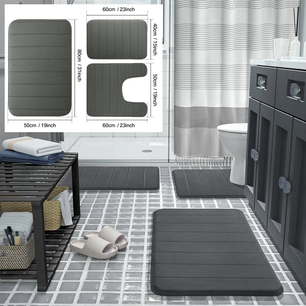 3 Pieces Memory Foam Bath Rugs Absorbent Bathroom Rugs Non-Slip Washable Bathroom Mats Bath Mats for Bathroom Floor Rugs Carpets