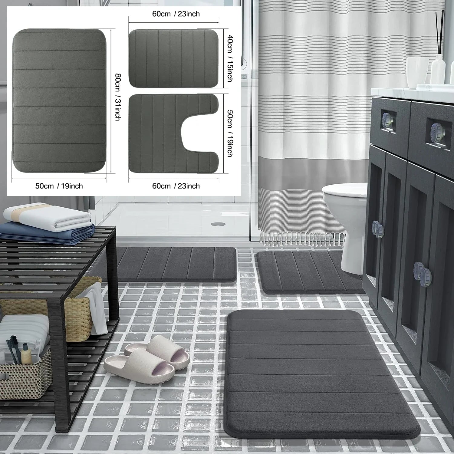 3 Pieces Memory Foam Bath Rugs Absorbent Bathroom Rugs Non-Slip Washable Bathroom Mats Bath Mats for Bathroom Floor Rugs Carpets
