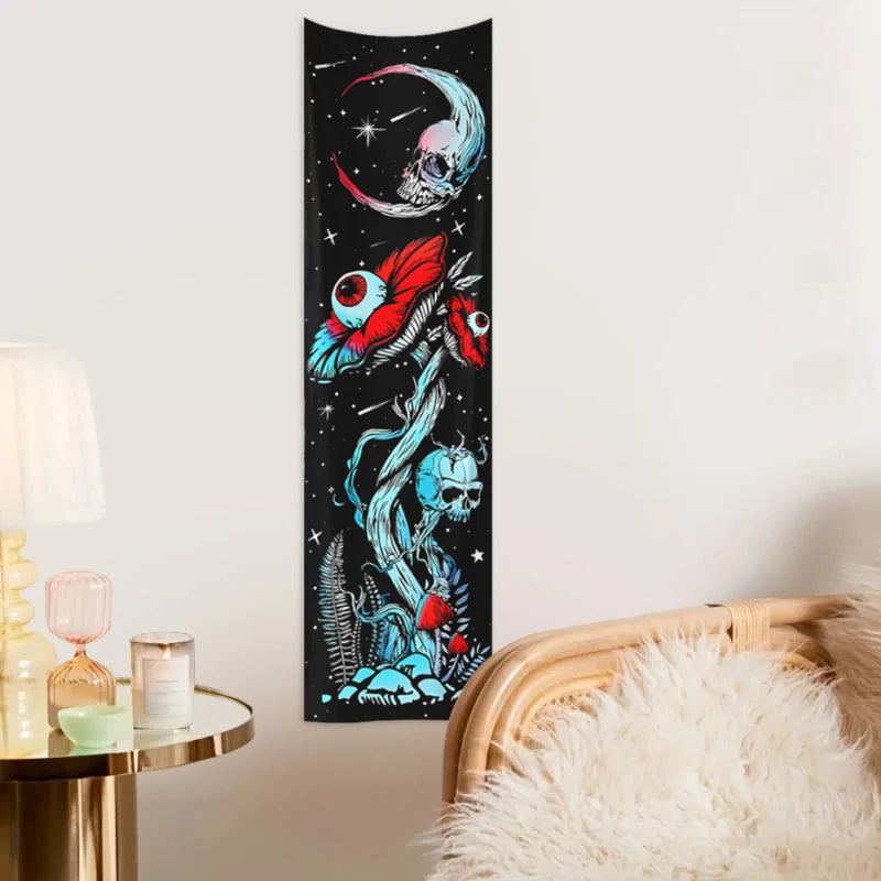 2pcs,Skeleton mushroom tapestry, abstract eye tapestry, sun, moon, starry sky tapestry, plant tapestry aesthetic wall hanging