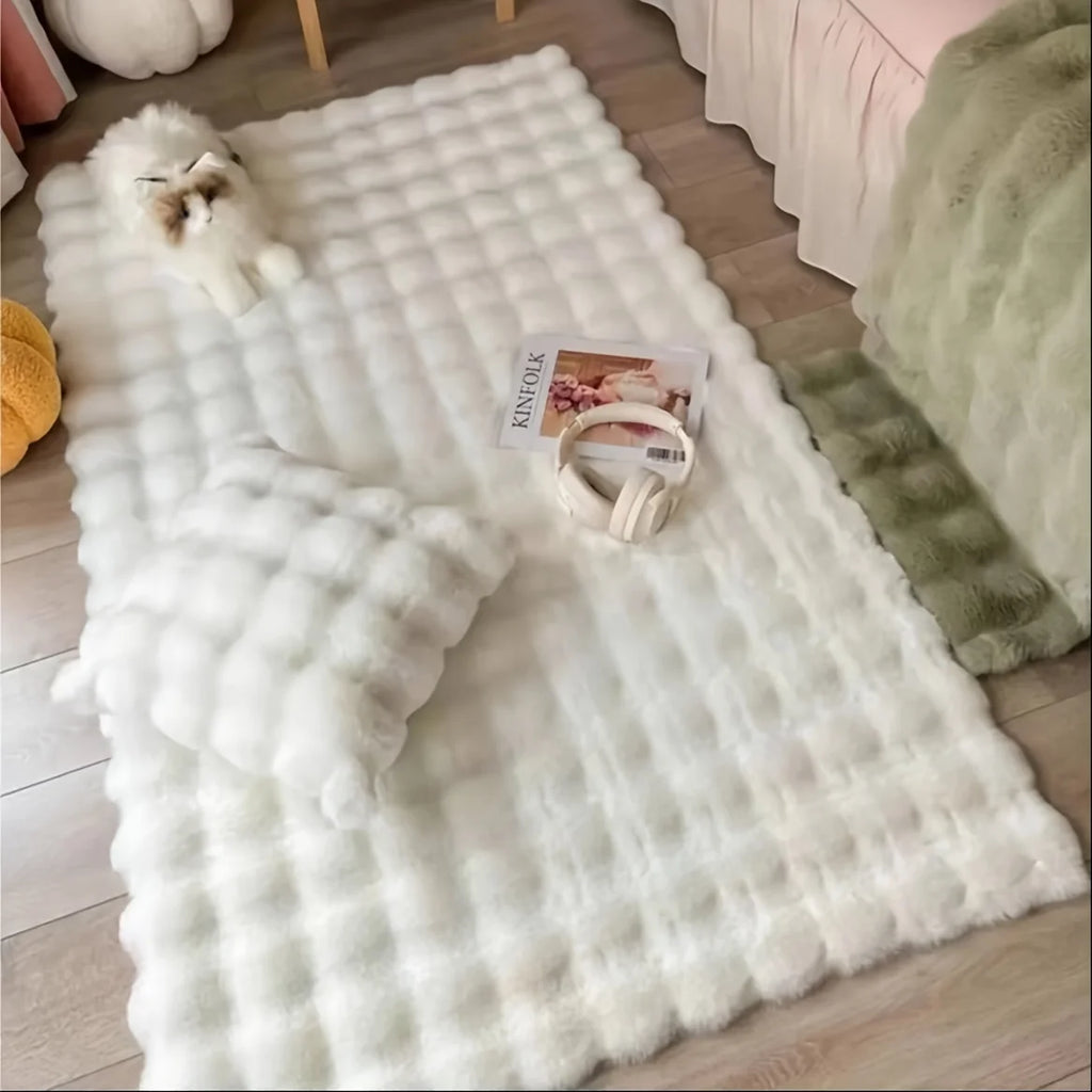 Rabbit Fur Area Rug–Soft Thick Non-Slip Waterproof Machine-Washable for Living Room and Bedroom Decor