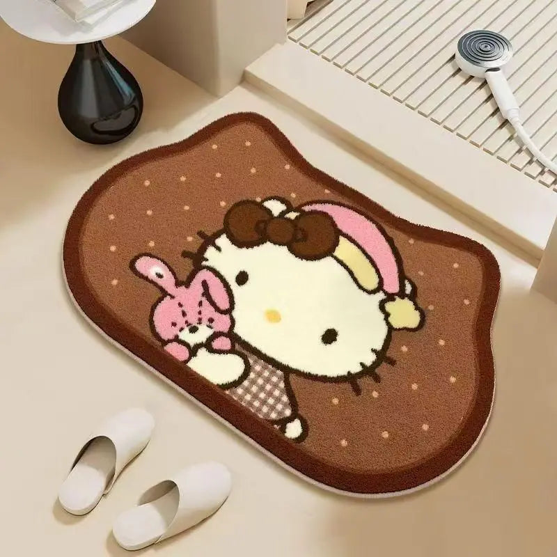 Hello Kitty Cute Cartoon Faux Cashmere Bathroom Rug - Non-Slip, Absorbent, Quick-Dry for Toilet Entrance & Shower Room