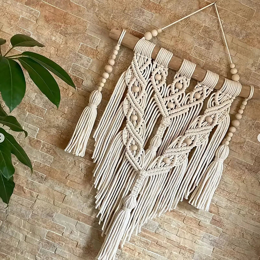 1pc Bohemian Style Handwoven Tapestry, Adorned with Wooden Beads, Exquisite and Fashionable, Suitable for Home Decor