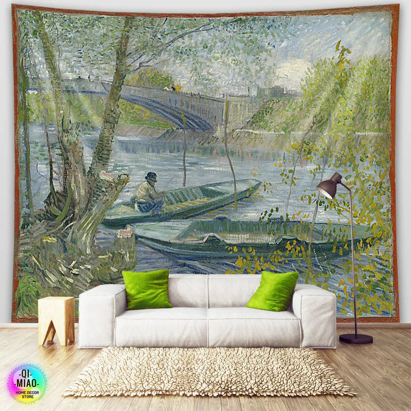 Tapestry World Famous Painting Van Gogh Tapestries Printed  Wall Hanging Rural Landscape Home Decoration Bedroom Decor Wall Ar