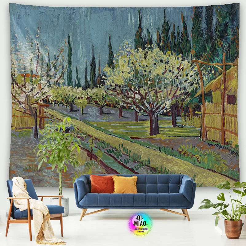 Tapestry World Famous Painting Van Gogh Tapestries Printed  Wall Hanging Rural Landscape Home Decoration Bedroom Decor Wall Ar