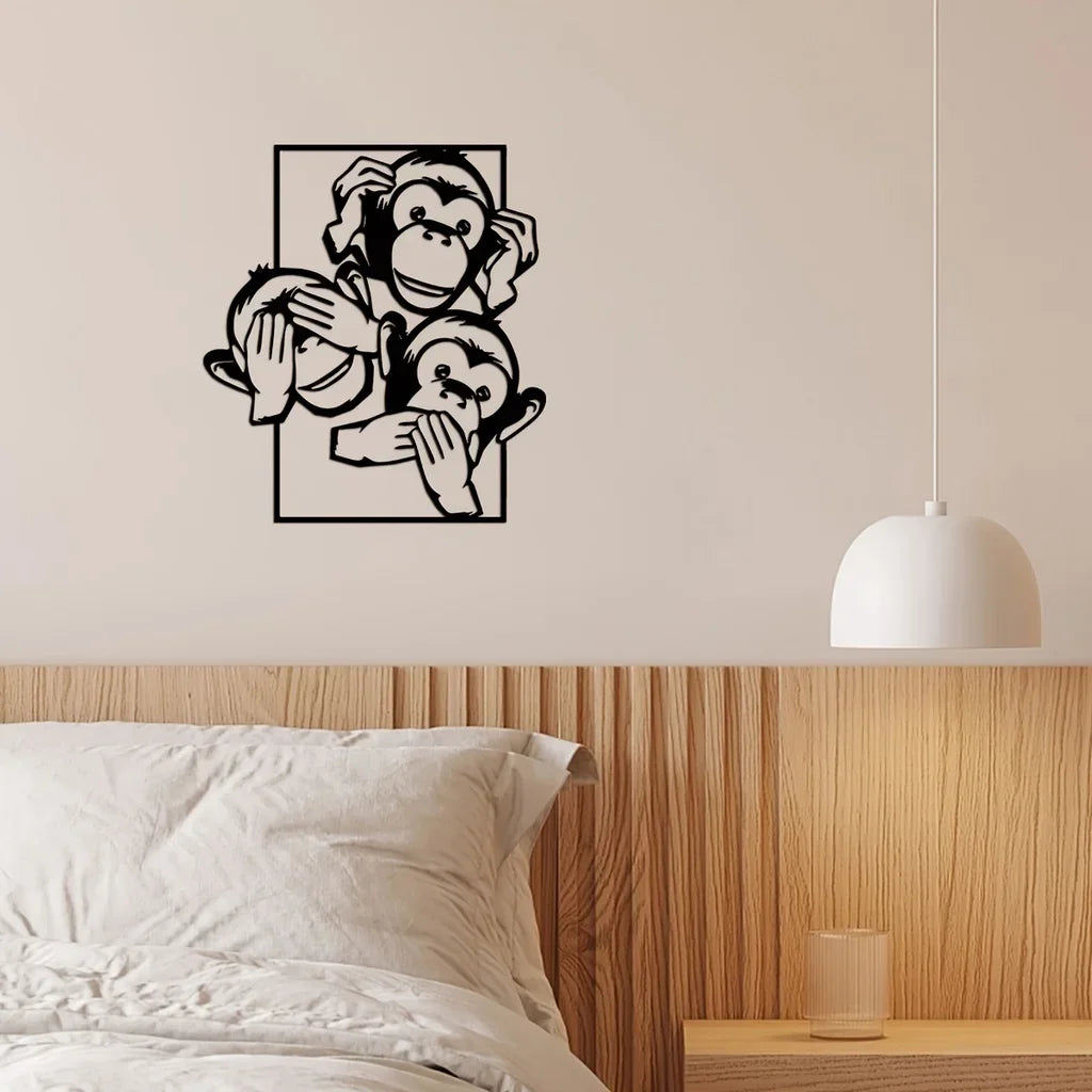 Three Big Mouth Monkeys Metal Wall Decor, Modern Wall Decor Bedroom Decor Sticker Mural Room Decor Iron Art Silhouette