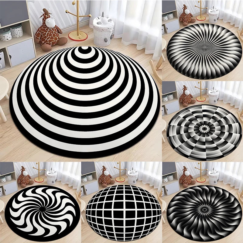 3D Vortex Optical Illusion Rugs Trap Area Rugs Not-Slip Round Rugs Area Carpets for Living Room Short Plush Trap Swirl Carpet