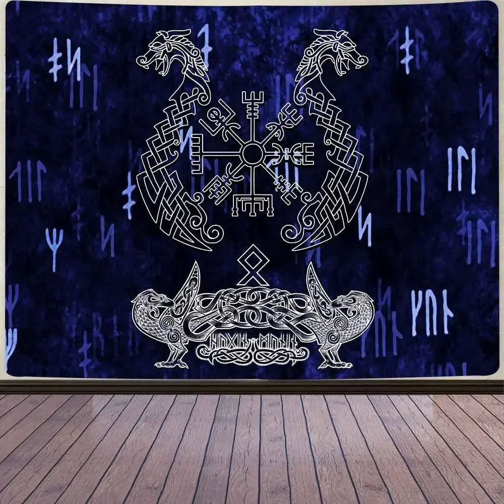 unframed Norse Mythology Vikings Tapestry Mysterious Ancient Runes Totem Tapestries Wall Hanging Art for Living Room Bedroom Hom