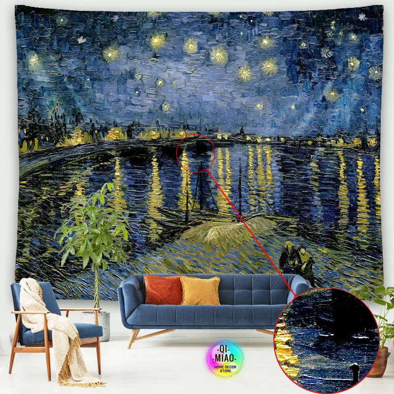 Tapestry World Famous Painting Van Gogh Tapestries Printed  Wall Hanging Rural Landscape Home Decoration Bedroom Decor Wall Ar