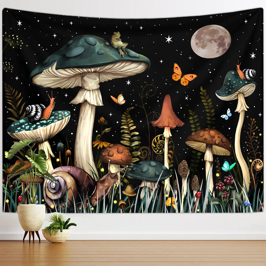 1pc Mushroom tapestry, moon tapestry, plant flower butterfly tapestry, snail frog tapestry, bedroom decoration wall hanging