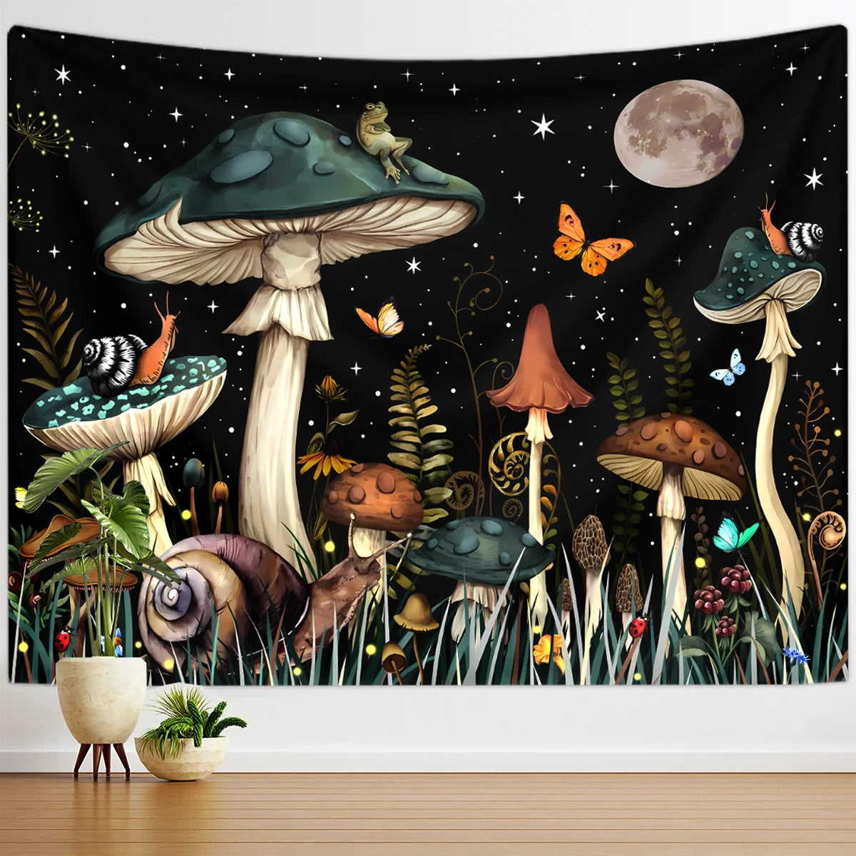 1pc Mushroom tapestry, moon tapestry, plant flower butterfly tapestry, snail frog tapestry, bedroom decoration wall hanging