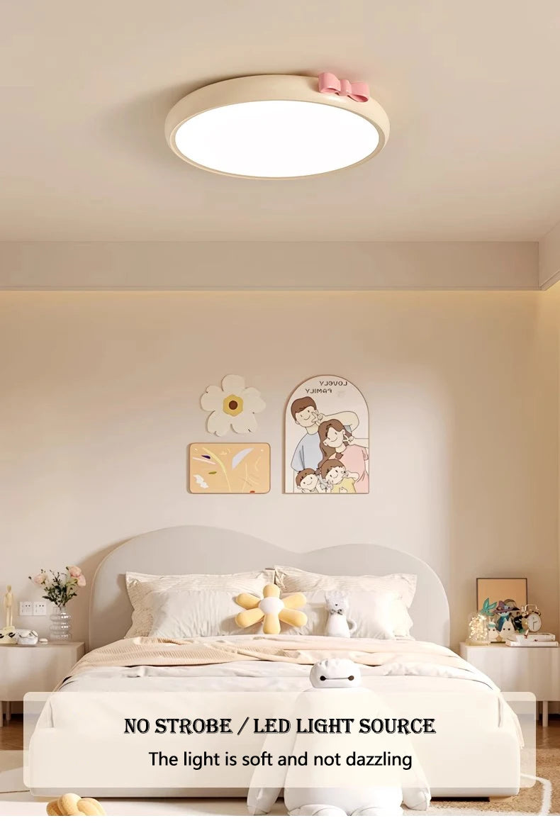 Pink Bow Children's Room Ceiling Light LED Princess Room Lamp French Cream Style Baby Room Study Room Girl Bedroom Ceiling Lamps