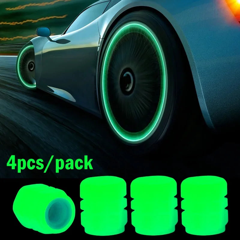 Luminous Valve Caps Fluorescent Red Night Glowing Car Motorcycle Bicycle Wheel Styling Tyre Hub Universal Cap Decor 1/4Pcs