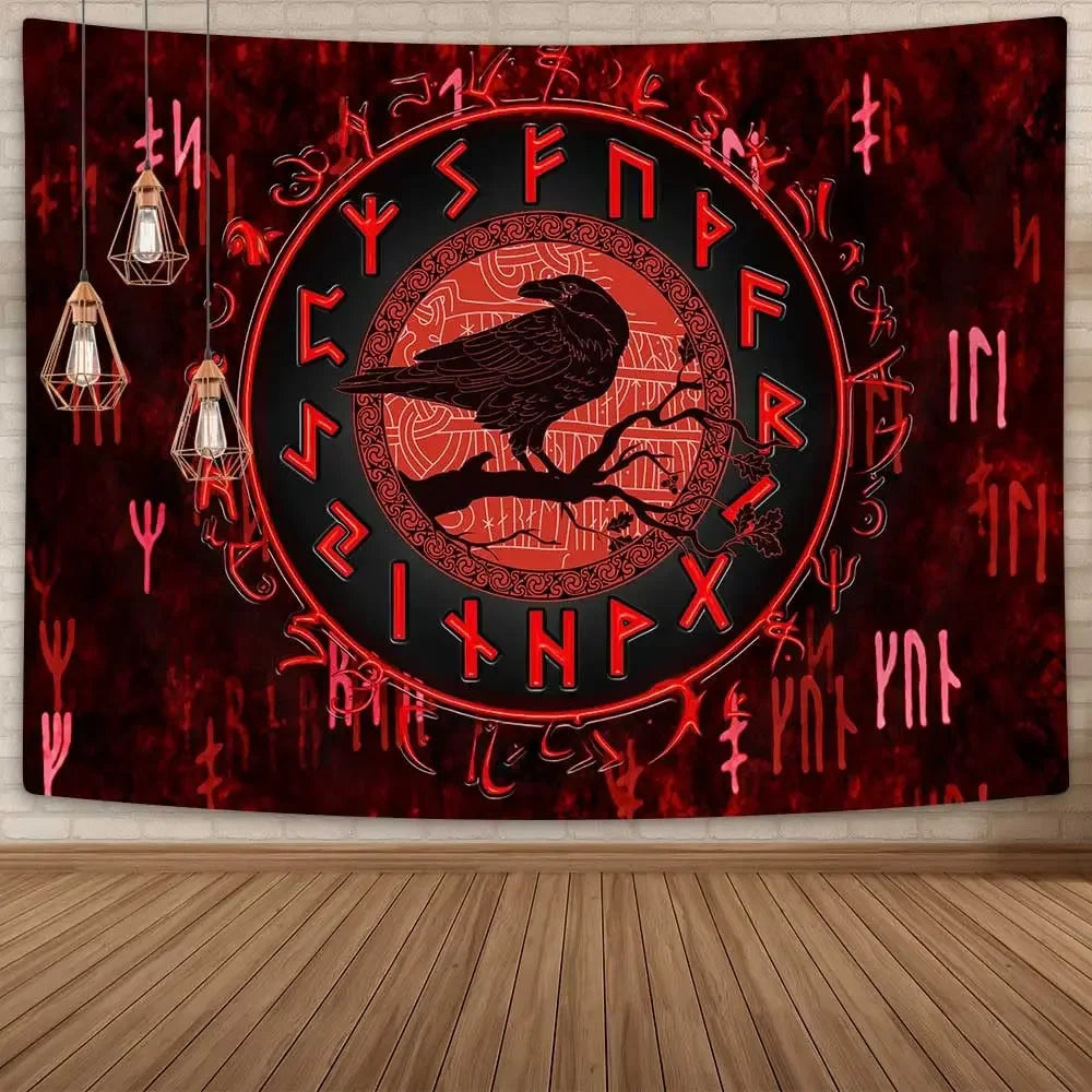 unframed Norse Mythology Vikings Tapestry Mysterious Ancient Runes Totem Tapestries Wall Hanging Art for Living Room Bedroom Hom