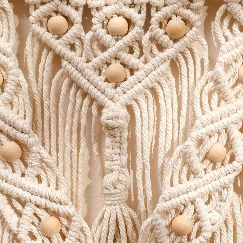1pc Bohemian Style Handwoven Tapestry, Adorned with Wooden Beads, Exquisite and Fashionable, Suitable for Home Decor