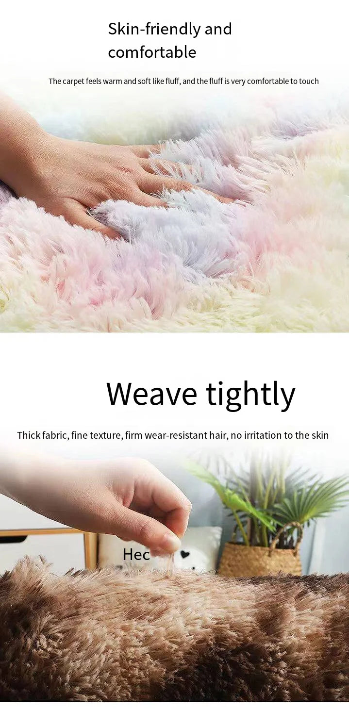 VIKAMA Silk Wool Fluffy Shaggy Bedroom Area Shaggy Non-Slip Rugs, Machine Washable Soft Shaggy Rugs Modern Soft Plush Rugs