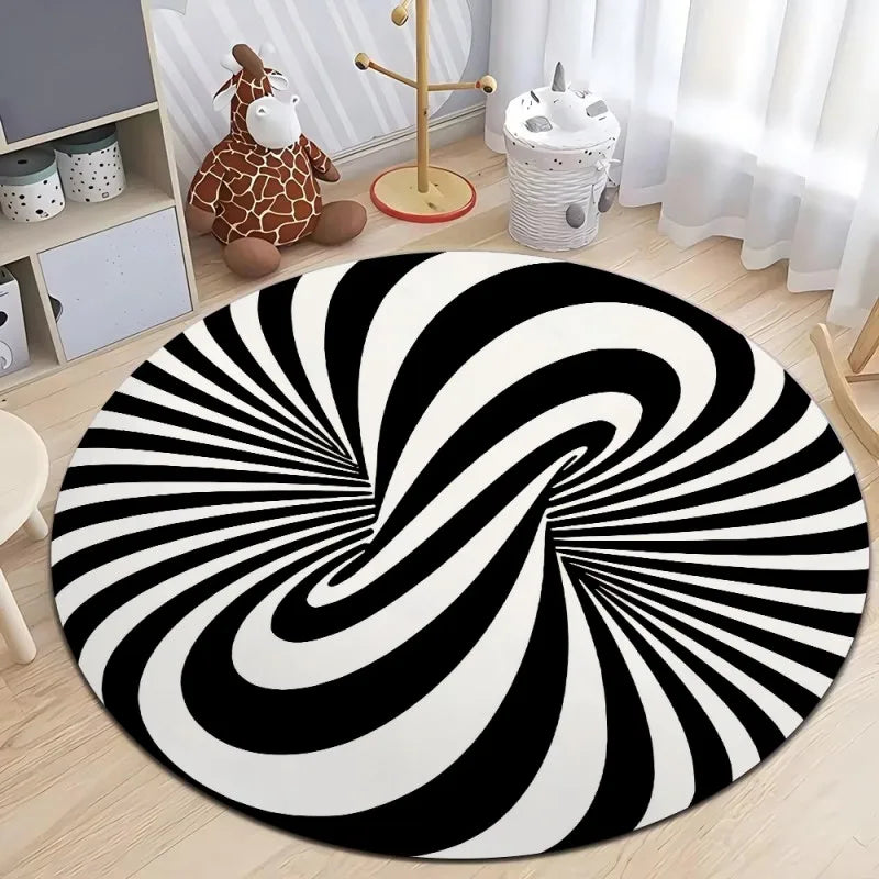 3D Vortex Optical Illusion Rugs Trap Area Rugs Not-Slip Round Rugs Area Carpets for Living Room Short Plush Trap Swirl Carpet