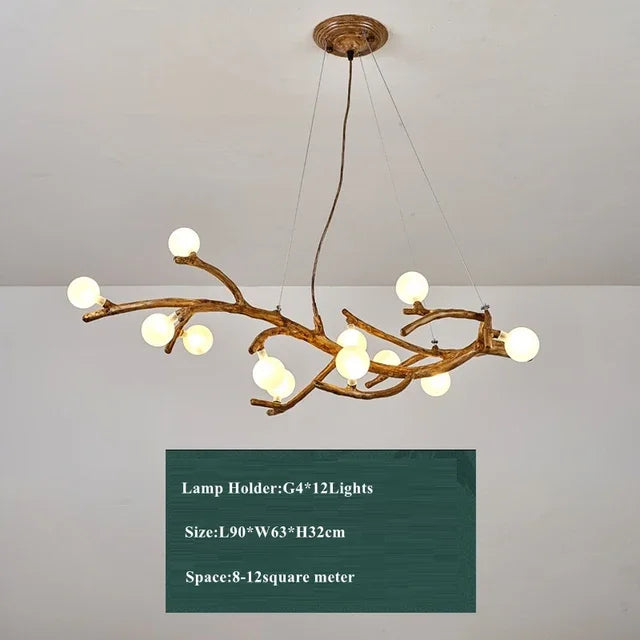 Modern Nordic Retro LED Chandelier For Living Bedroom Tree Branch Art Ceiling Pendant Lights Brown Antique Hanging Lamp Decor Li