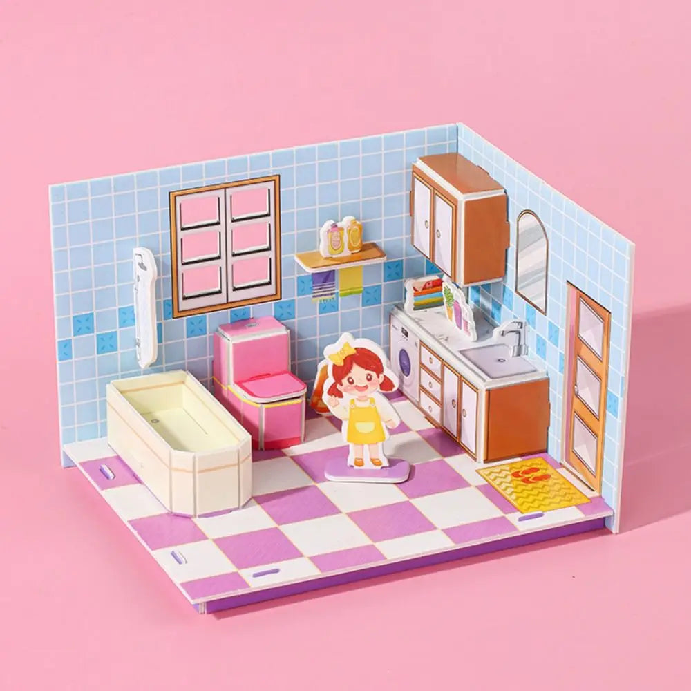 Cute 3D Model 3D Room Model Puzzle Toys Bedroom Living 3D Room Cardboard Bathroom Room Room Model Craft Toys Kids