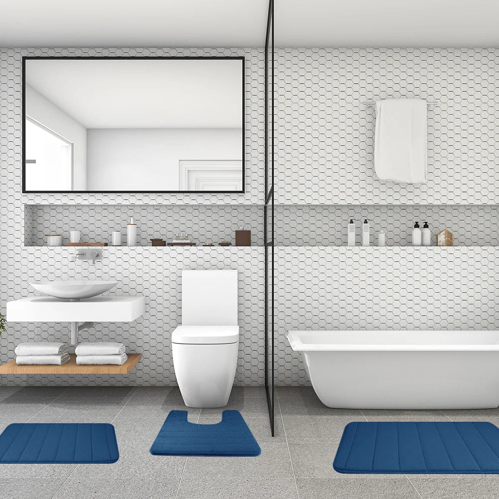 3 Pieces Memory Foam Bath Rugs Absorbent Bathroom Rugs Non-Slip Washable Bathroom Mats Bath Mats for Bathroom Floor Rugs Carpets