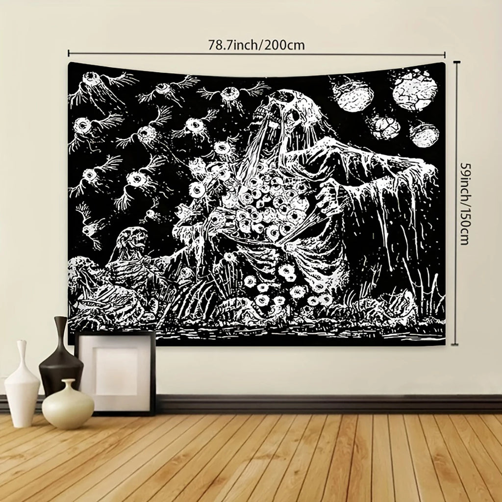 1pc Black and white skull tapestry, moth tapestry, tarot card sun moon constellation tapestry, Halloween horror tapestry