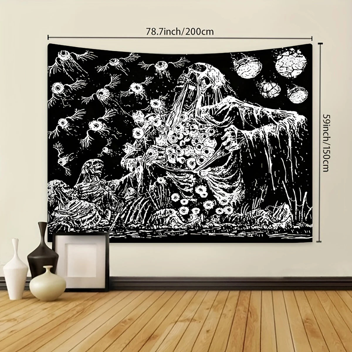 1pc Black and white skull tapestry, moth tapestry, tarot card sun moon constellation tapestry, Halloween horror tapestry
