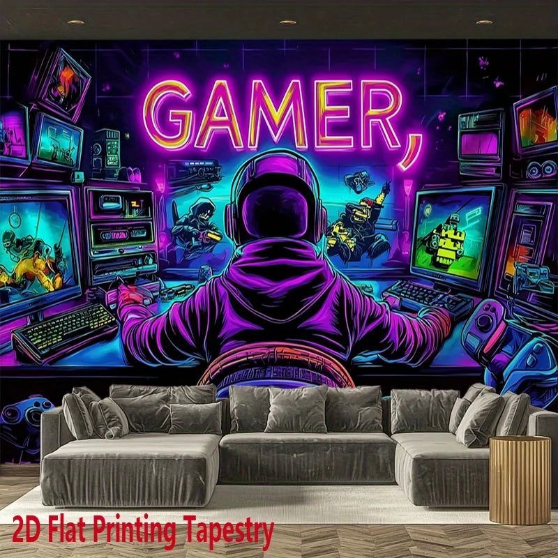 VIKAMA GAMER Tapestry Neon Esports Room Decoration Trendy Room Living Room Background Wall Decoration
