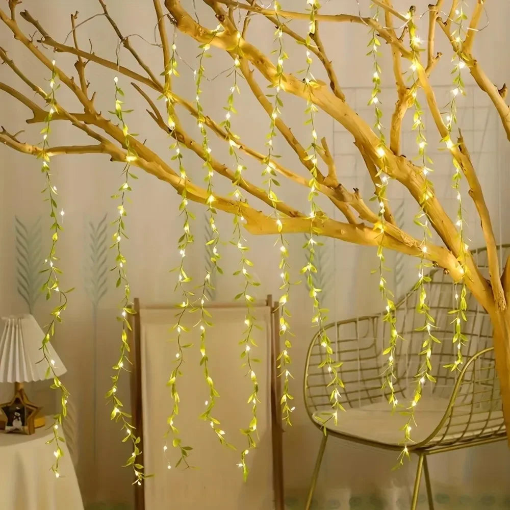 20/50/100LEDS Always on Battery Box Willow light Decorative Light String Imitation Leaf Wrought Iron Basket Copper Wire