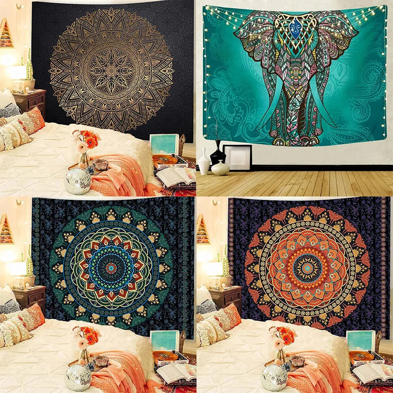 Bohemian Decorative Wall Cloth Tapestry Psychedelic Hippie Night Moon Tapestry Mandala Tapestry Indian Mandala