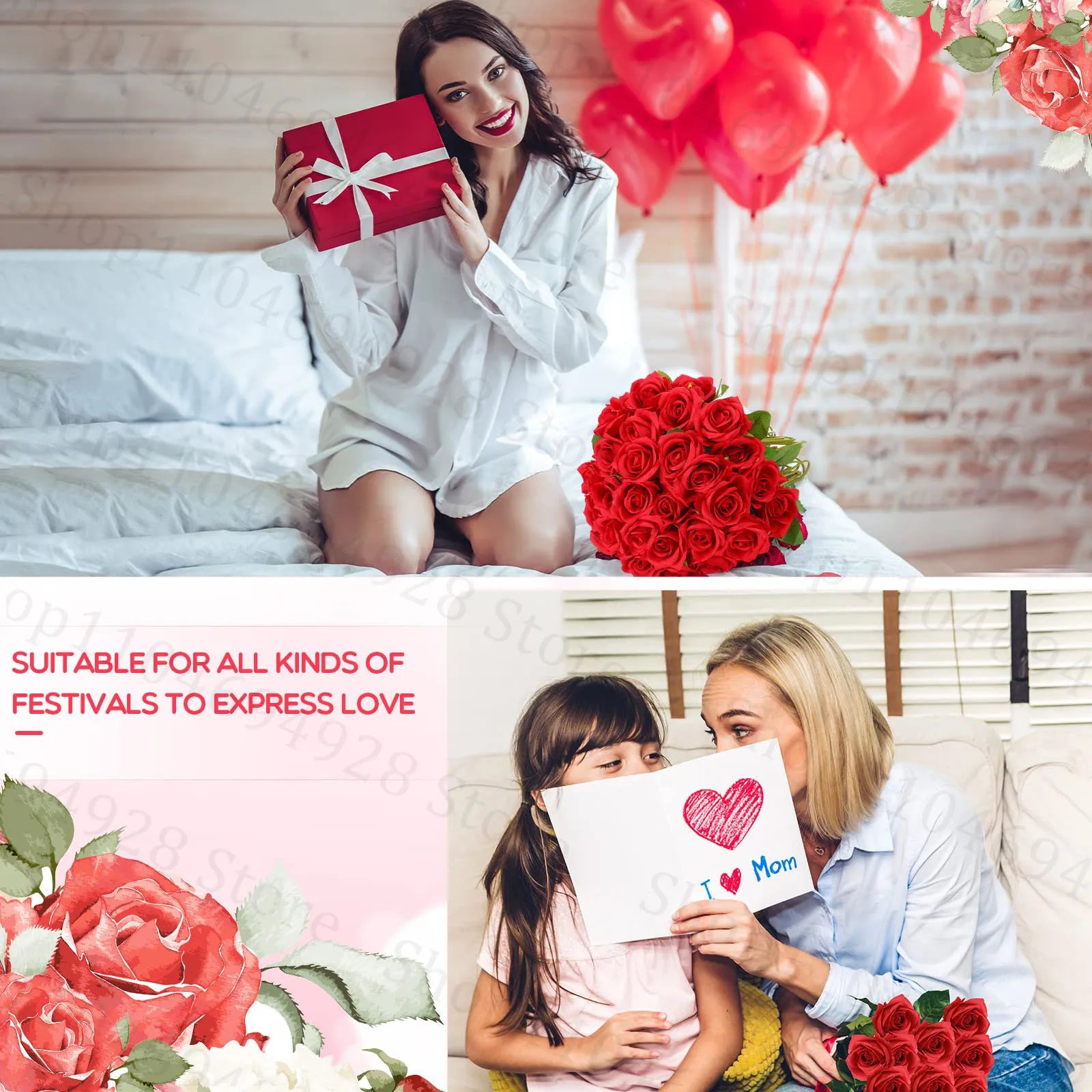 24-80Pcs Artificial Roses Flowers 3.9''Big Velvet Rose Artificial Flowers with Long Stems for Wedding Mothers Day Decor