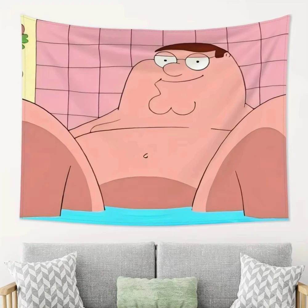 Peter Griffin themed tapestry funny wall art for office game room bedroom, dorm room decor flat print gift for the home