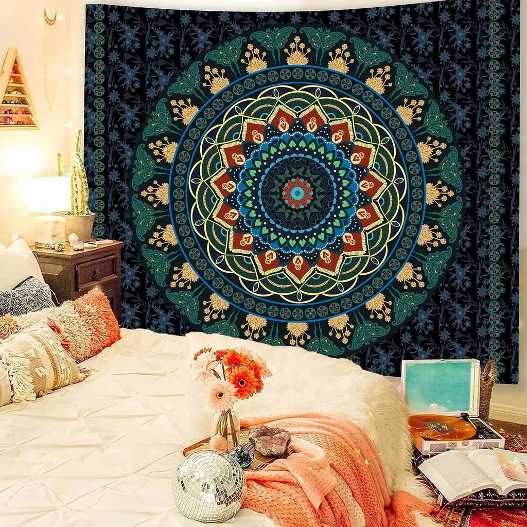 Bohemian Decorative Wall Cloth Tapestry Psychedelic Hippie Night Moon Tapestry Mandala Tapestry Indian Mandala