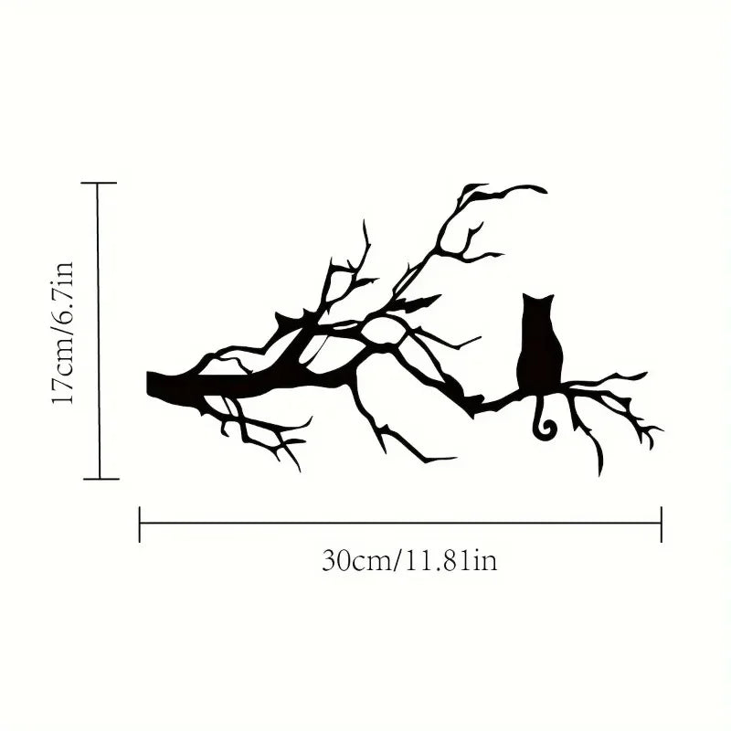 Charming Cat Metal Wall Art for Home Decor, Unique Bedroom Decoration, Cat Lovers Gift, Stylish Branch Cat Design
